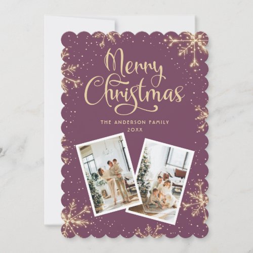 Mauve Snowflakes 2 Photo Christmas Card