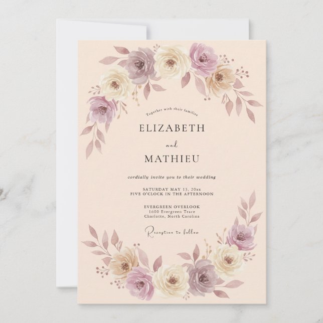 Mauve Soft Blossom Romance Wedding Invitation (Front)