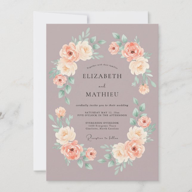 Mauve Soft Rose Watercolor Wedding Invitation (Front)