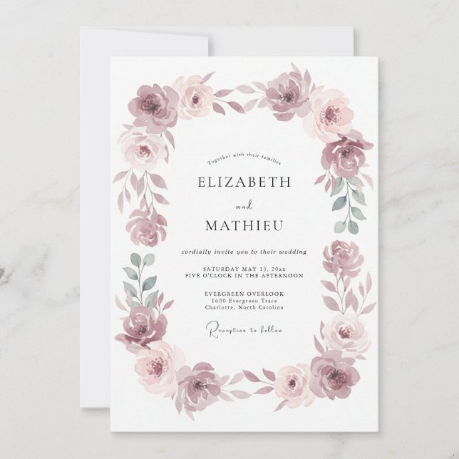 Mauve Sophisticated Floral Wedding Invitation (Front)