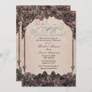 Mauve Spice Roses Glitter Sparkle Bridal Shower Invitation
