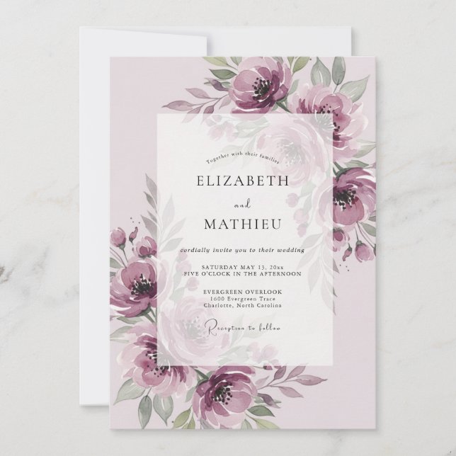 Mauve Splendid Botanical Wedding Invitation (Front)