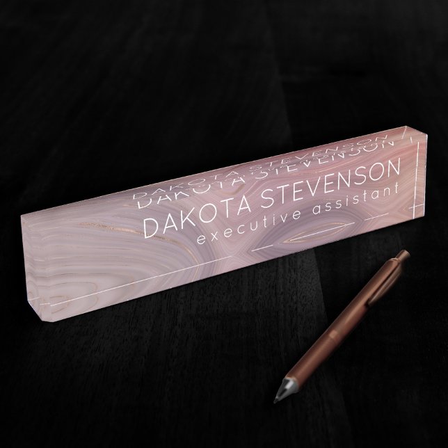 Mauve Strata | Dusty Pink Rose Gold Agate Desk Name Plate (Creator Uploaded)