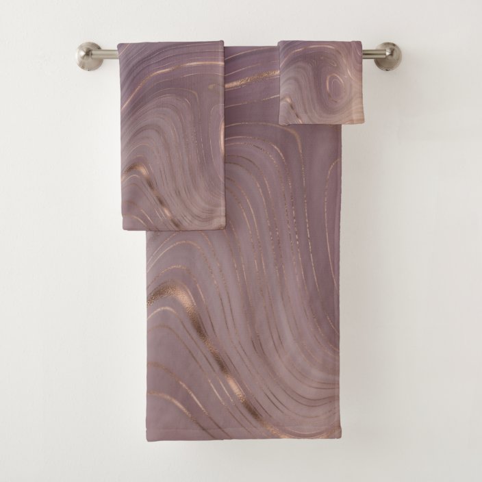 Mauve Strata Dusty Pink Rose Gold Gray Agate Bath Towel Set