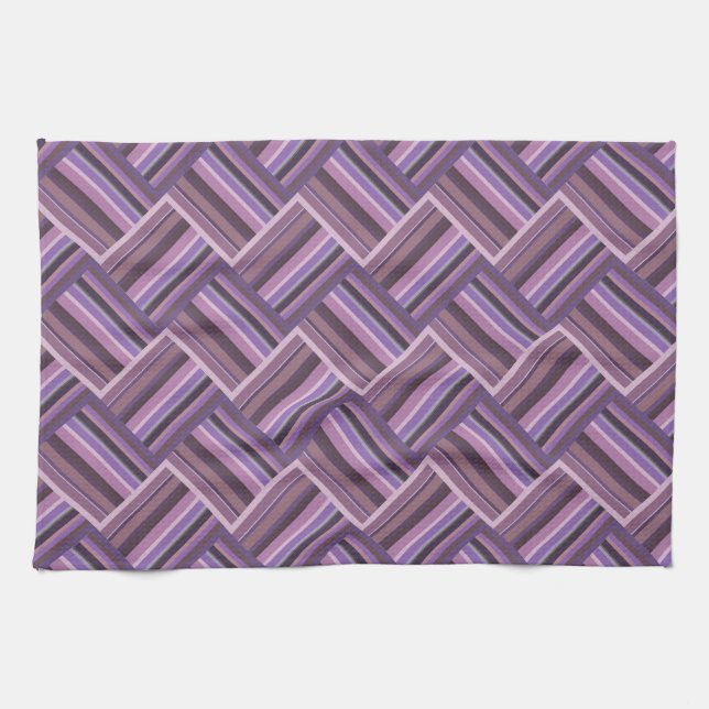 Mauve stripes diagonal weave pattern kitchen towel (Horizontal)