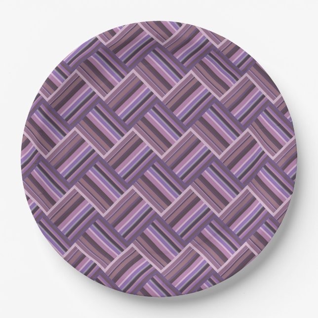 Mauve stripes diagonal weave pattern paper plates (Front)