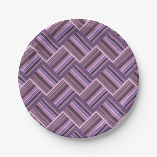 Mauve stripes diagonal weave pattern paper plates (Front)