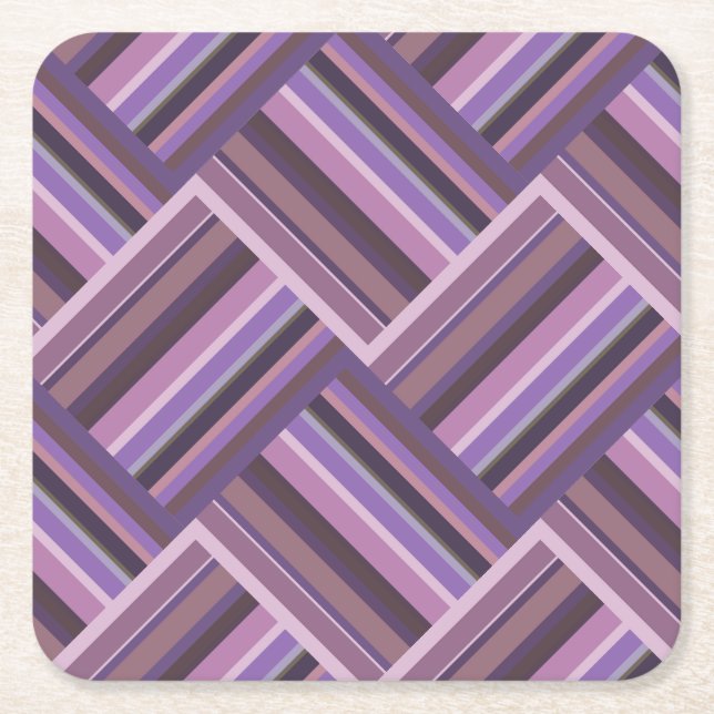 Mauve stripes diagonal weave pattern square paper coaster (Front)