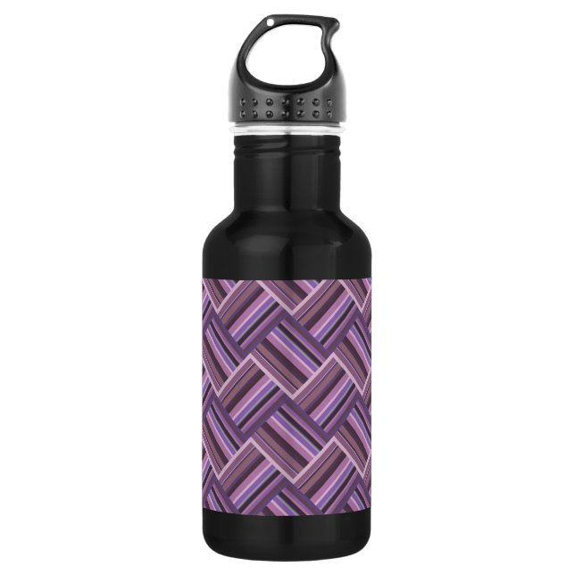 Mauve stripes diagonal weave pattern stainless steel water bottle (Front)