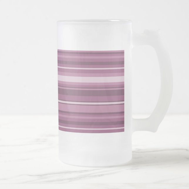 Mauve stripes frosted glass beer mug (Right)