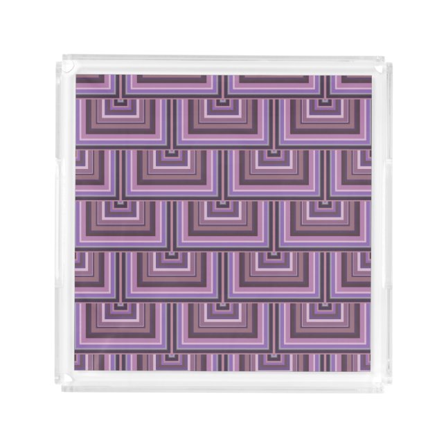 Mauve stripes square scales pattern acrylic tray (Front)