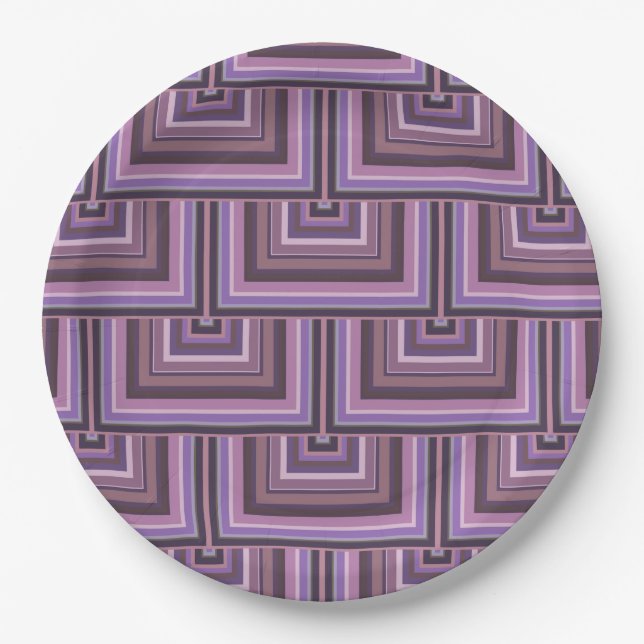 Mauve stripes square scales pattern paper plates (Front)