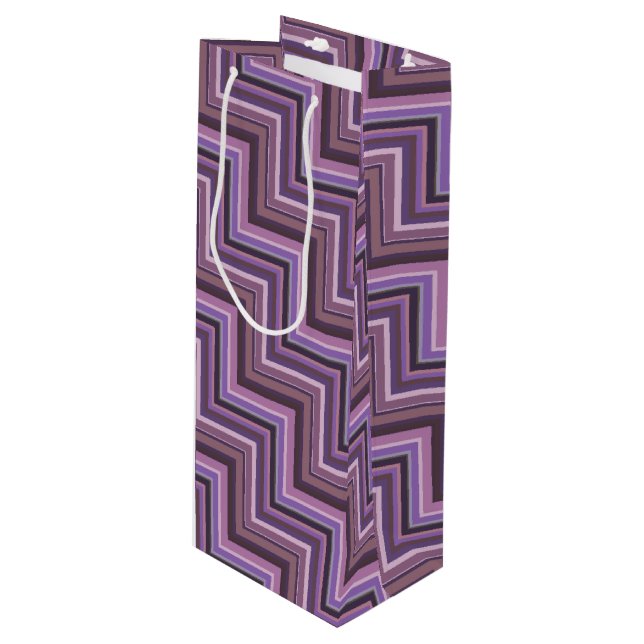 Mauve stripes stairs pattern wine gift bag (Front Angled)