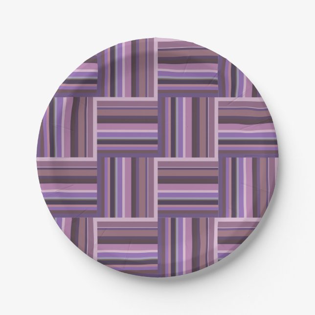 Mauve stripes weave pattern paper plates (Front)