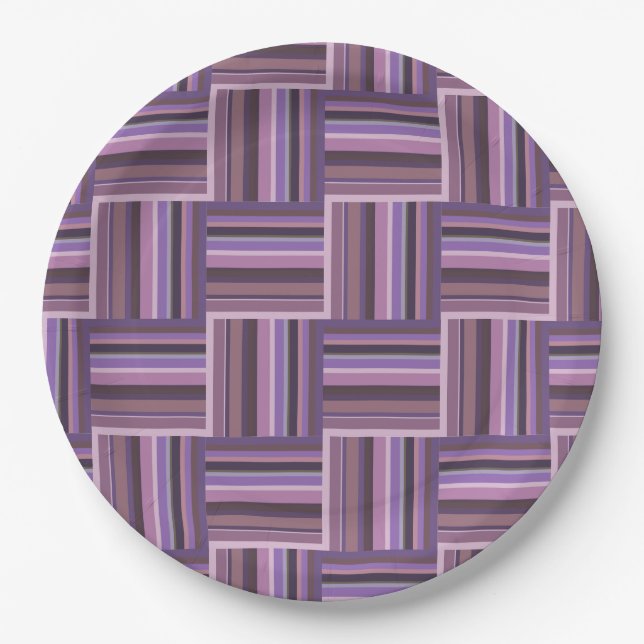 Mauve stripes weave pattern paper plates (Front)