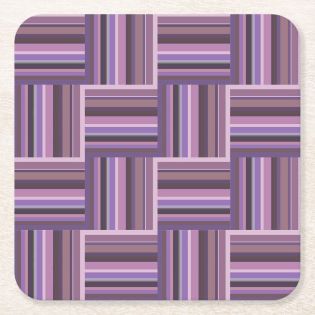 Mauve stripes weave pattern square paper coaster (Front)