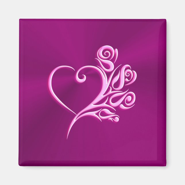 Mauve Stylized Heart and Roses, embossed-effect Magnet (Front)