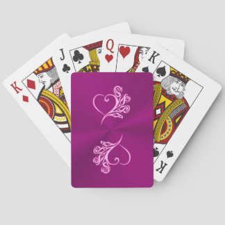 Mauve Stylized Heart and Roses, embossed-effect Poker Cards