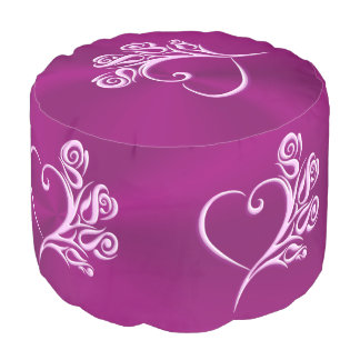 Mauve Stylized Heart and Roses, embossed-effect Pouf