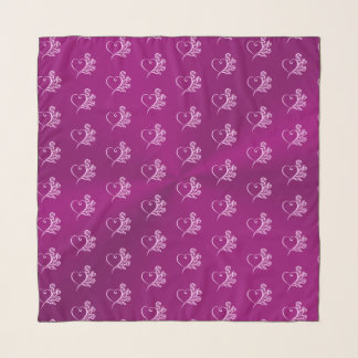 Mauve Stylized Heart and Roses, embossed-look Scarf