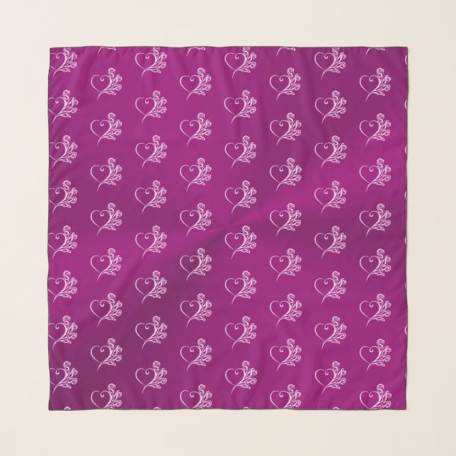 Mauve Stylized Heart and Roses, embossed-look Scarf (Front)