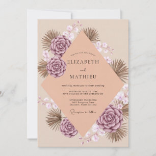 Mauve Succulent Palm Eucalyptus Wedding Invitation
