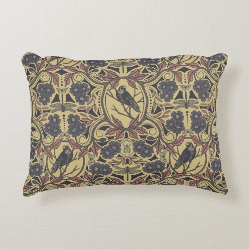 Mauve Tan  Gray Crow  Dragonfly Floral Accent Pillow