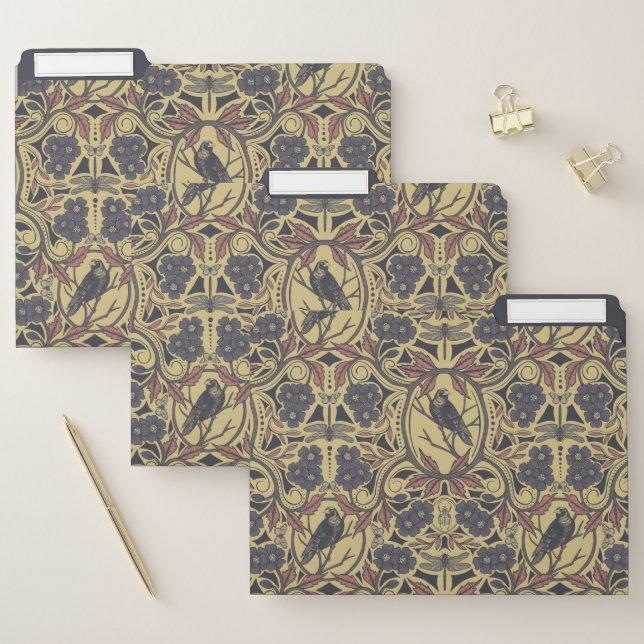 Mauve, Tan & Gray Crow & Dragonfly Floral File Folder (Set)