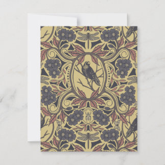 Mauve, Tan & Gray Crow & Dragonfly Floral Note Card