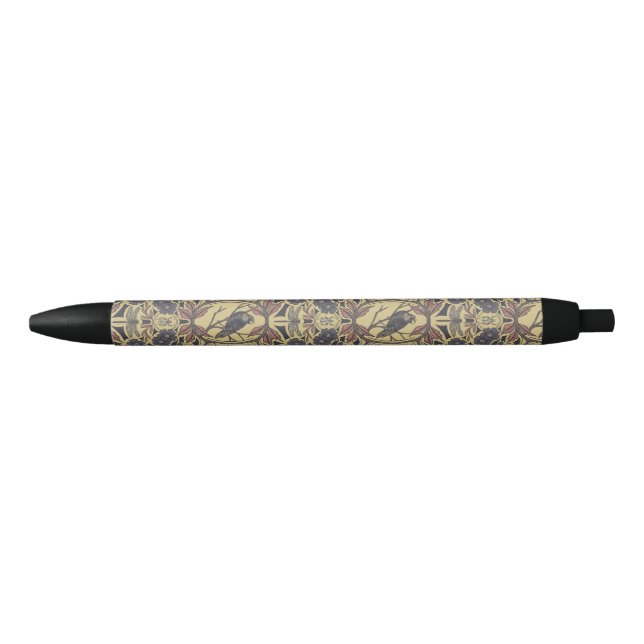 Mauve, Tan & Gray Crow & Dragonfly Floral Pen (Front)