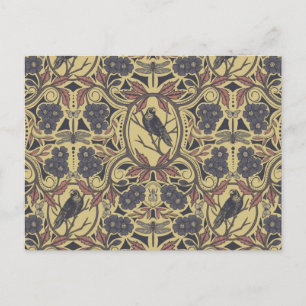 Mauve, Tan & Gray Crow & Dragonfly Floral Postcard