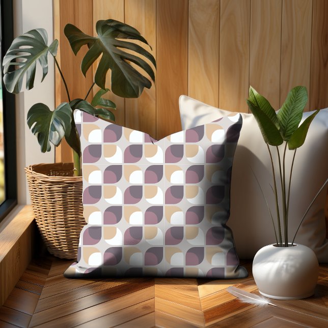 Mauve Taupe Beige Gray Purple Ivory Midcentury Art Throw Pillow (Creator Uploaded)