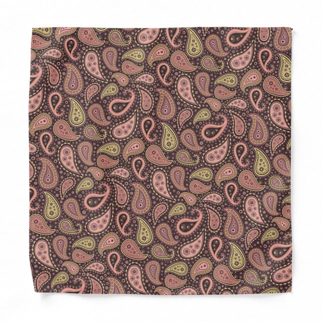 Mauve Taupe Blush Pink Indian Floral Paisley Bandana (Front)