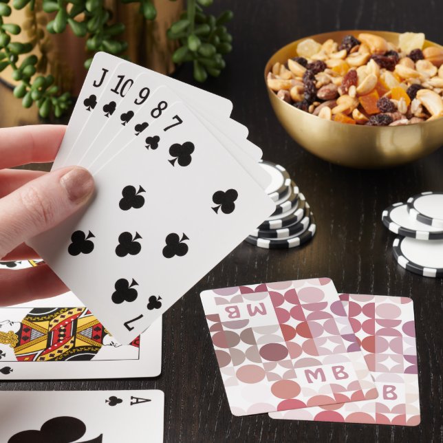 Mauve Taupe Dark Red Pink Circles Art Pattern Poker Cards (In Situ)