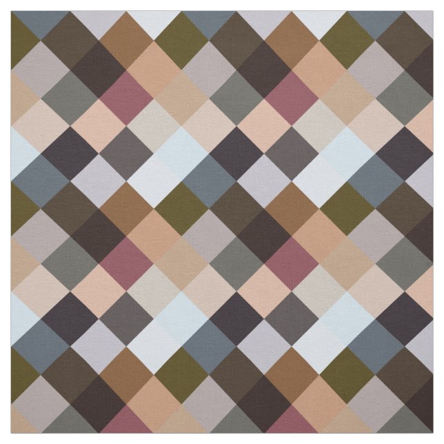 Mauve Taupe Gray Slate Blue Squares Mosaic Pattern Fabric (Swatch)