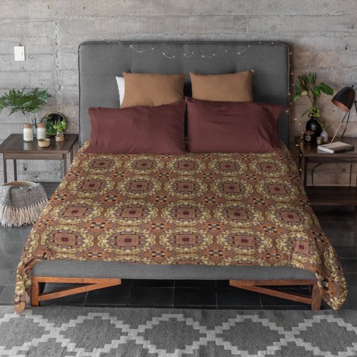 Mauve Taupe Ochre Tan Brown Bohemian Bali Art Duvet Cover