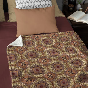 Mauve Taupe Ochre Tan Brown Bohemian Bali Art Fleece Blanket