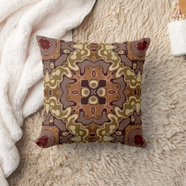 Mauve Taupe Ochre Tan Brown Bohemian Bali Art Throw Pillow (Blanket)