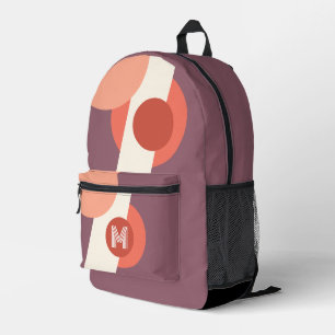 Mauve Taupe Peach Orange Coral Red Retro Shapes Printed Backpack