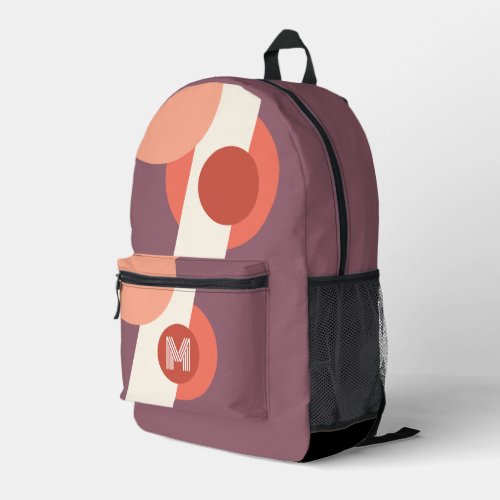 Mauve Taupe Peach Orange Coral Red Retro Shapes Printed Backpack