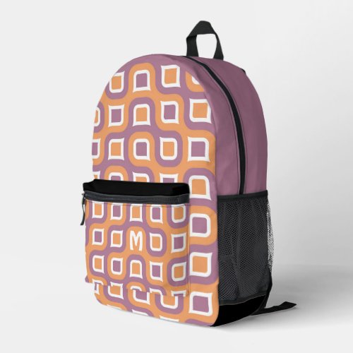 Mauve Taupe Peach Orange White Midcentury Pattern Printed Backpack
