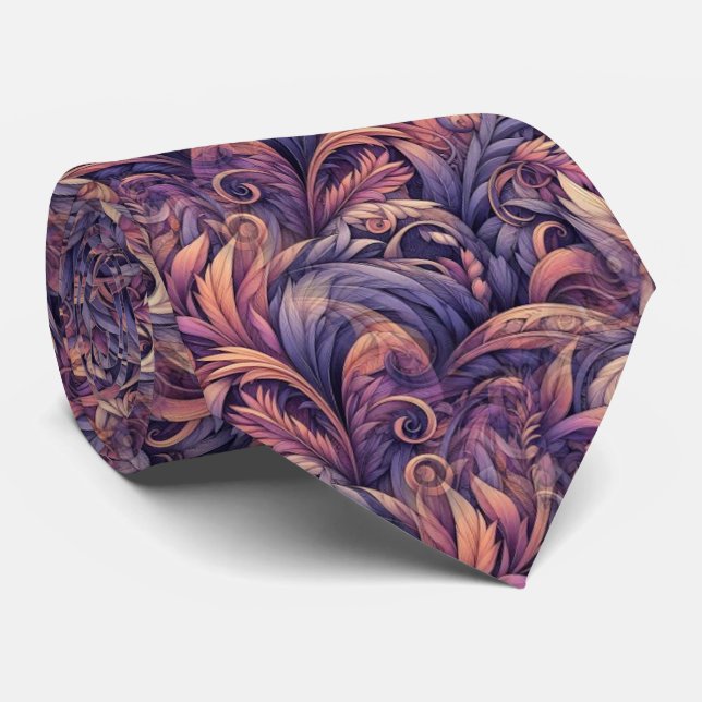 Mauve Taupe Pink Violet Purple Paisley Pattern Neck Tie (Rolled)