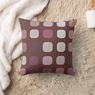 Mauve Taupe Red Retro Chic Round Squares Pattern Throw Pillow