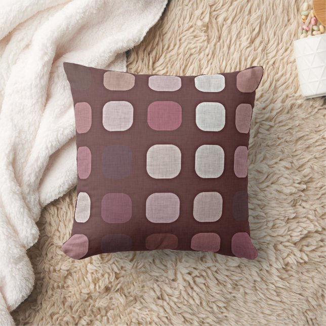 Mauve Taupe Red Retro Chic Round Squares Pattern Throw Pillow (Blanket)