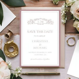 Mauve & Teracotta botanical crest monogram wedding Save The Date