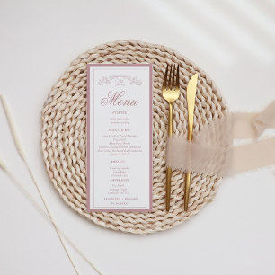 Mauve Terracotta botanical crest monogram wedding Menu