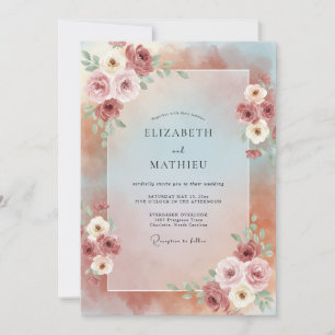 Mauve Terracotta Ranunculus Eucalyptus Wedding Invitation