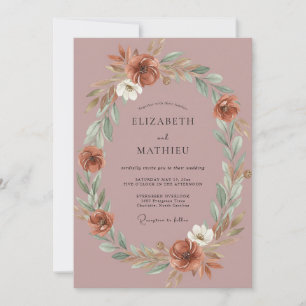 Mauve Terracotta Wreath Wedding Invitation