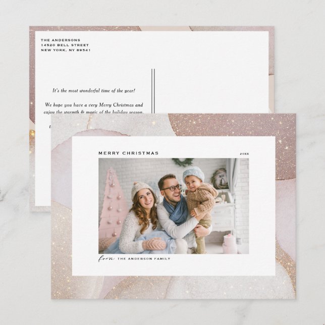 Mauve Tones and Glitter Accents Photo Christmas Holiday Postcard (Front/Back)