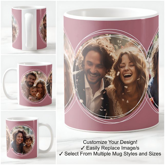Mauve Triple Circle Photo C107 Modern Collage Coffee Mug (Creator Uploaded)